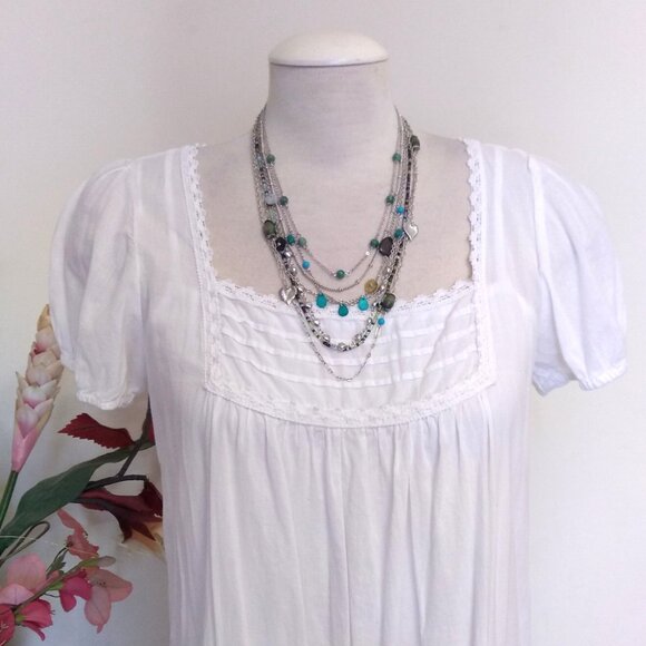 Vintage NEW Andante Handmade 7 Strand Teal Blue Beads Silver Necklace & Earrings - Picture 4 of 9